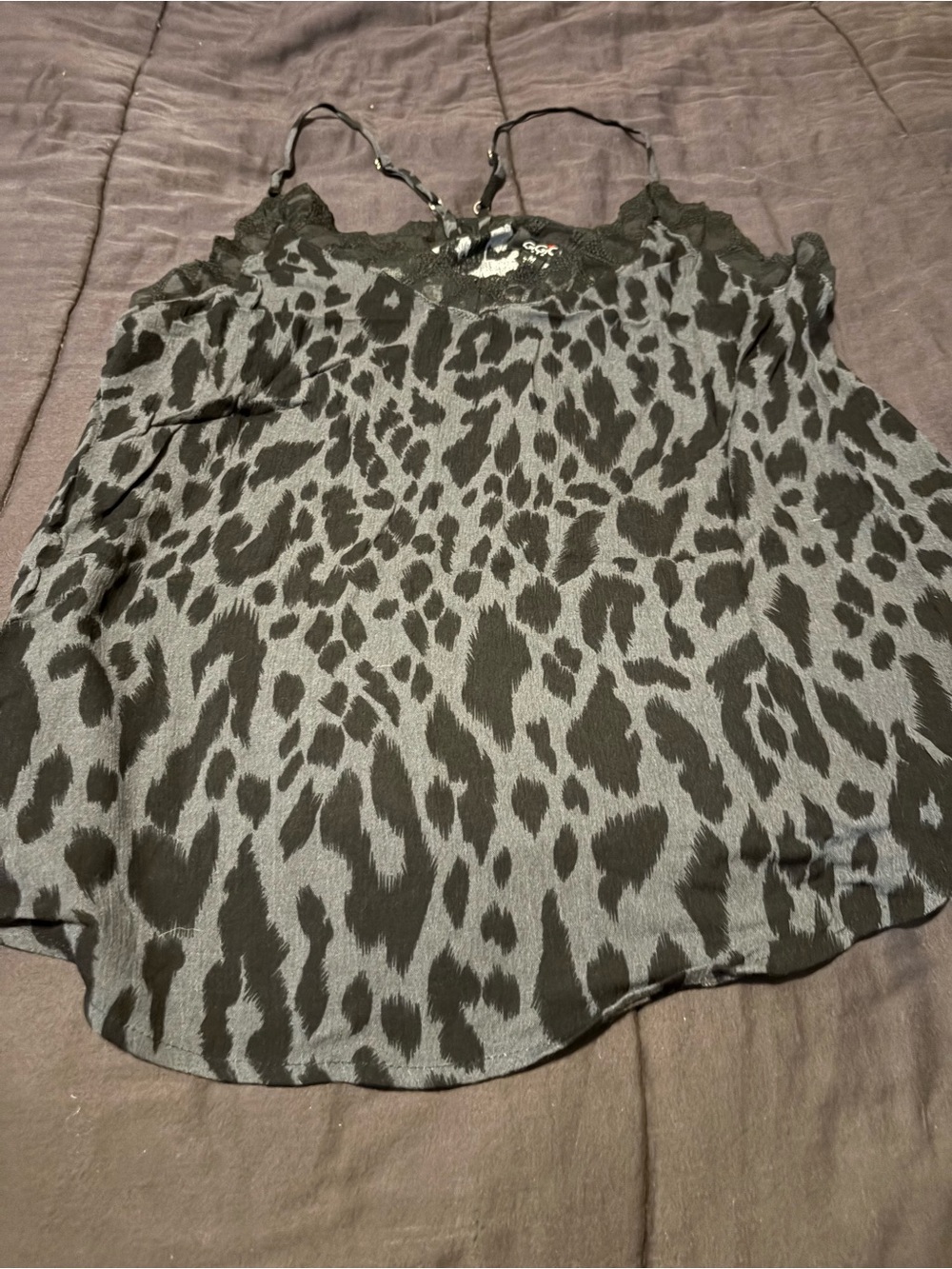 GiGiO Black & Gray Leopard Lace-Trim Cami